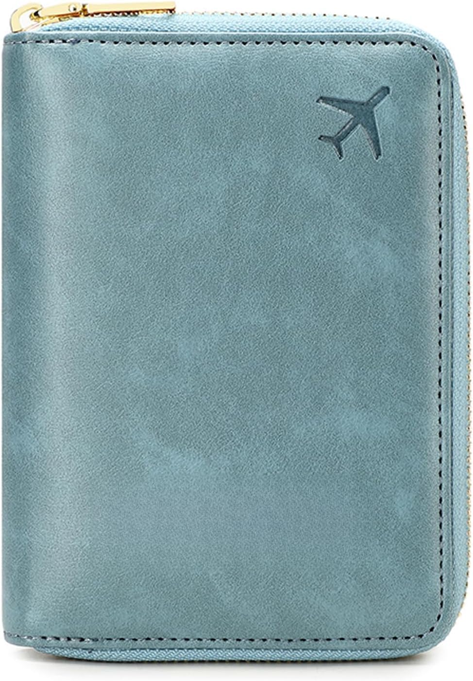 Genuine Leather Wallet Unisex Zipper Passport Holder RFID Blocking Waterproof - Vintage Travel Wallet (Light blue)