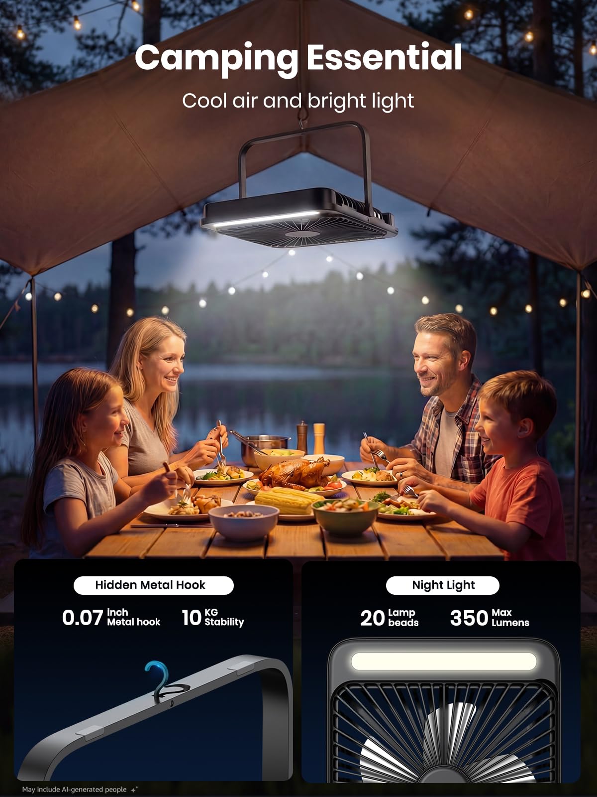 Warmco D4 Battery Powered Camping Fan 20000mAh, LED Lantern