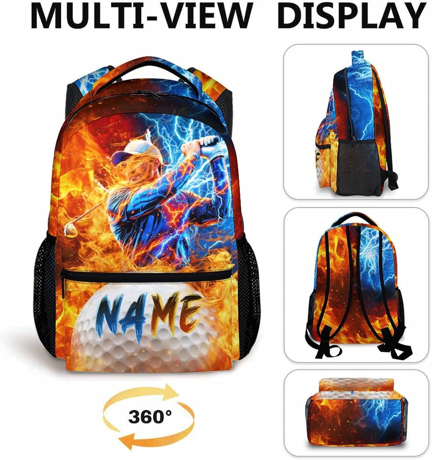 Boys School Backpack - Custom Golf Boys Backpacks with Name for Kids Teens Elementary Middle Primary High Senior - 17 Inch Lightweight Cool Sport Bookbag for School Travel