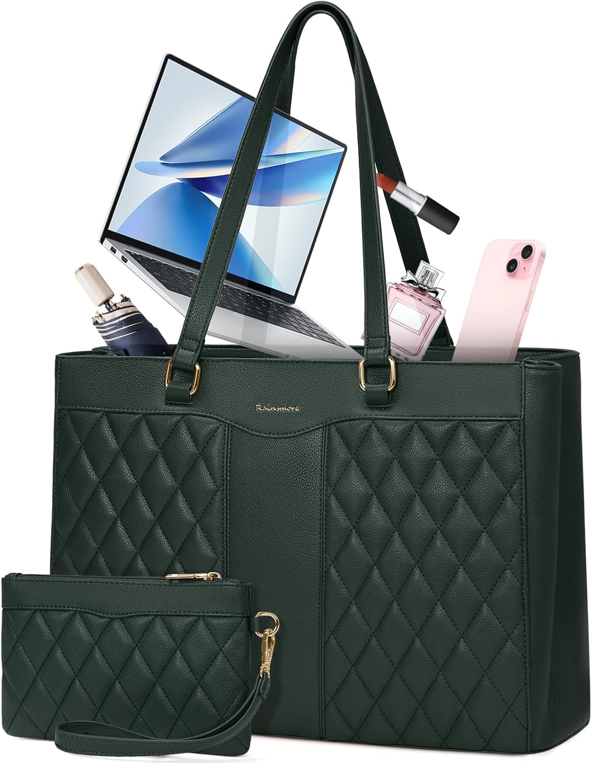 RAINSMORE Laptop Bag for Women 15.6 Inch Work Tote Bags Leather Laptop Tote Professional Laptop