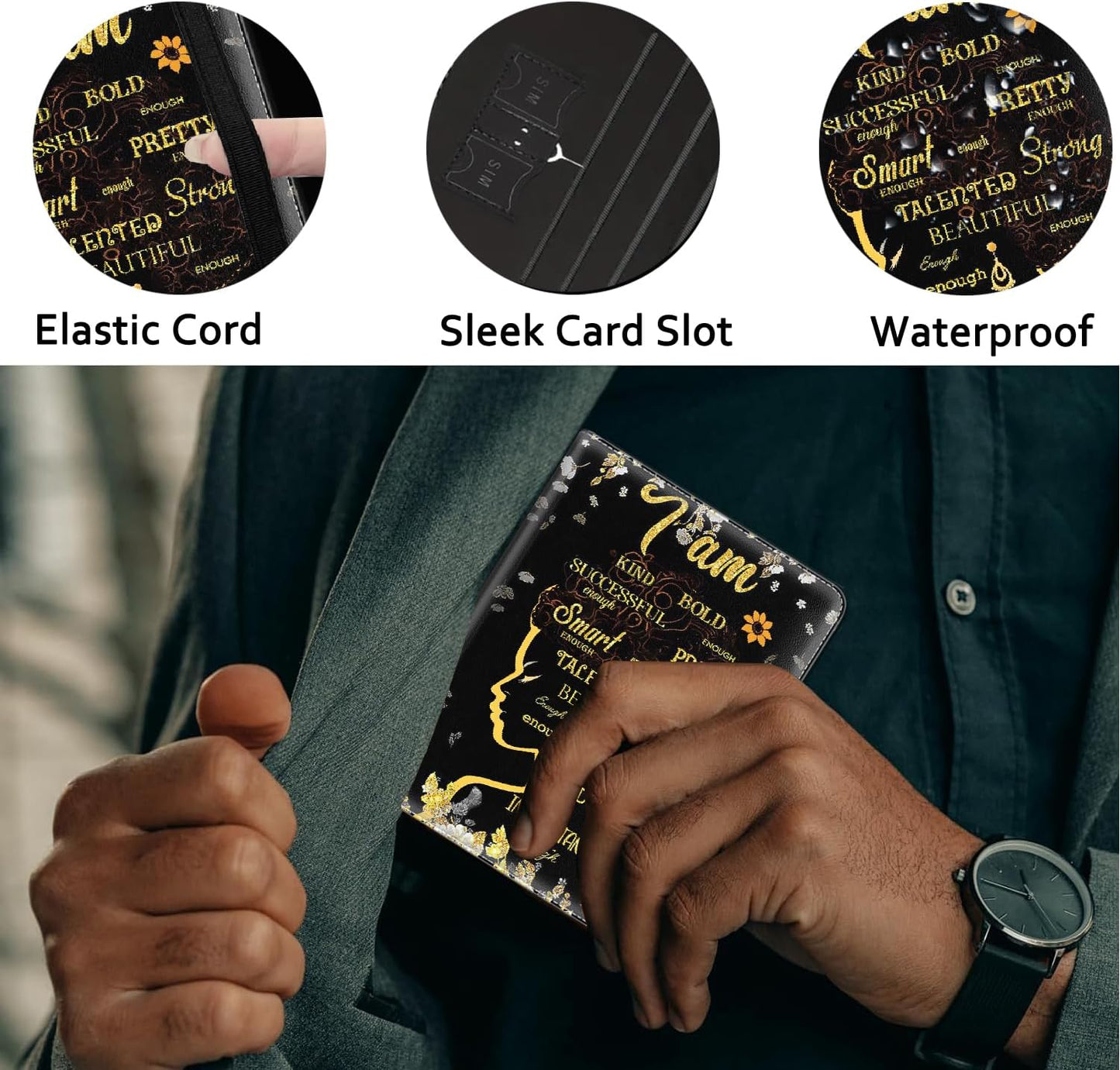 Passport Holder Women Wallet with Luggage Tag, Leather Passport Cover with RFID Blocking, Travel Accessories Multi Card Slot Passport Case for Men，African Girls Inspirational Quotes