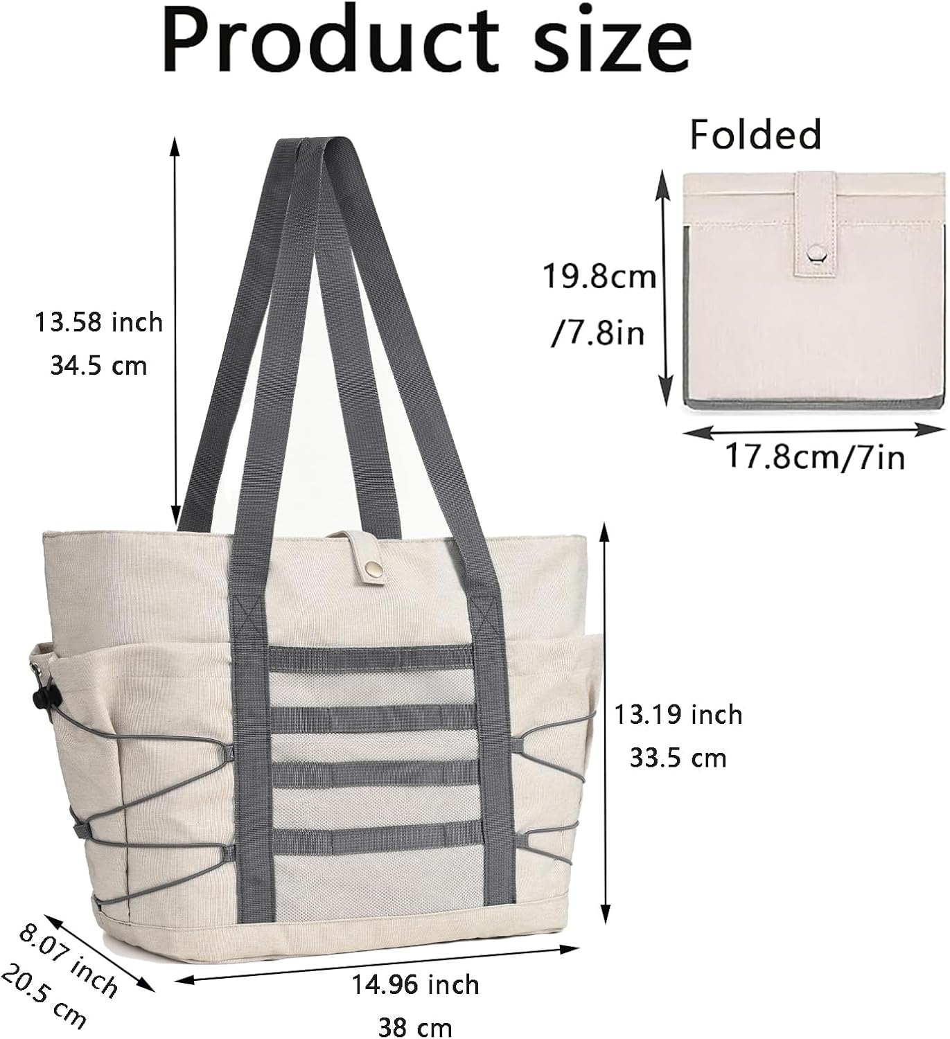 Travel Tote Bags for Women - Foldable Beach Bag Waterproof Zipper Gym Sports Shopping Bag with Trolley Sleeve