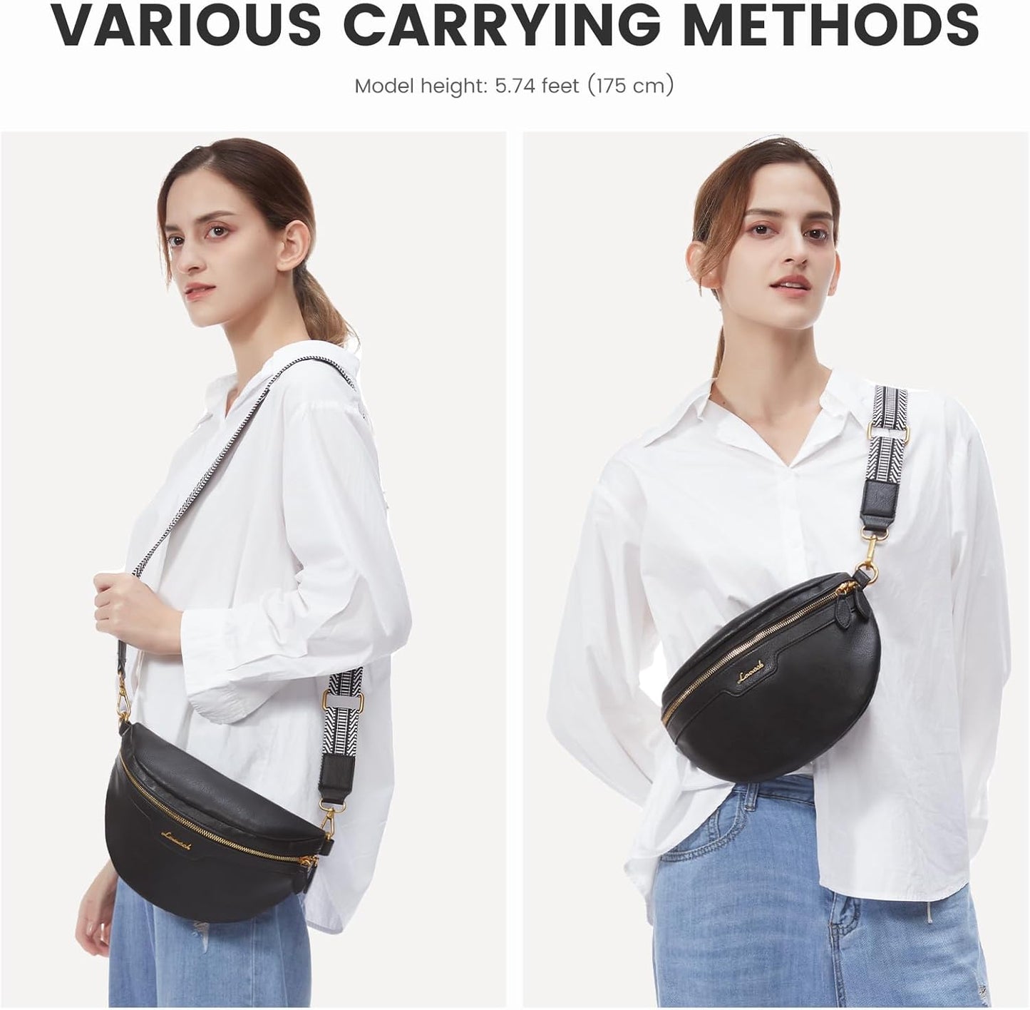 LOVEVOOK Fanny Packs for Women Cross Body, Vegan Leather Belt Bag for Women, Waterproof Sling Purse Fashion Waist Pack Designer Chest Bum Bag with Boho Style Strap