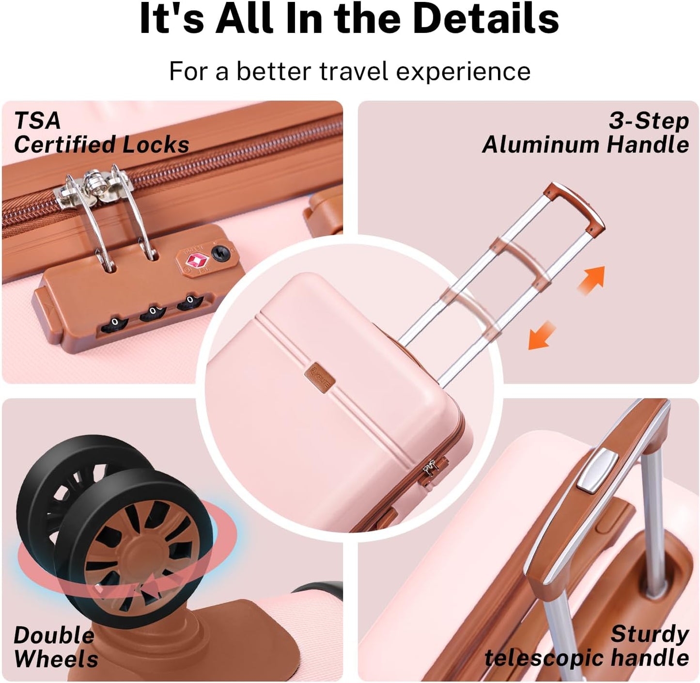 Krute Checked Luggage 24 inch Suitcases with Wheels TSA Approved PC+ABS Lightweight Hard Side Suitcase