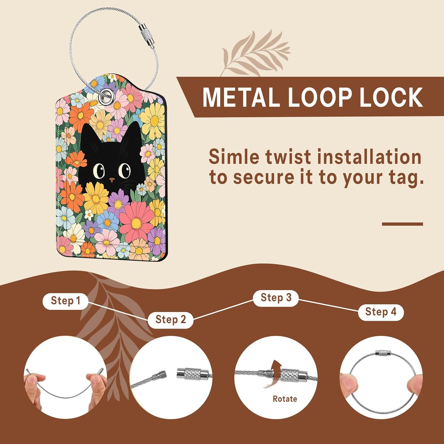 2 Pcs Colorful Cat Luggage Tags for Suitcase, Leather Luggage Tags Cute, Privacy Cover ID Label