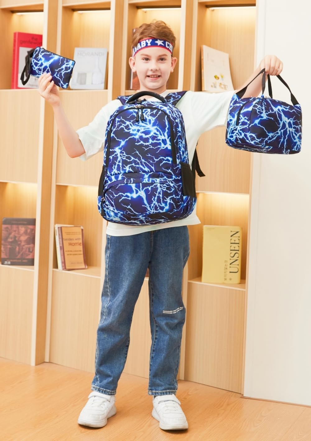 Boys Backpack for Elementary Kids Bookbag Middle School Bags Heavy Duty Soccer Laptop Durable Waterproof 18 In (5-Blue Lightning)