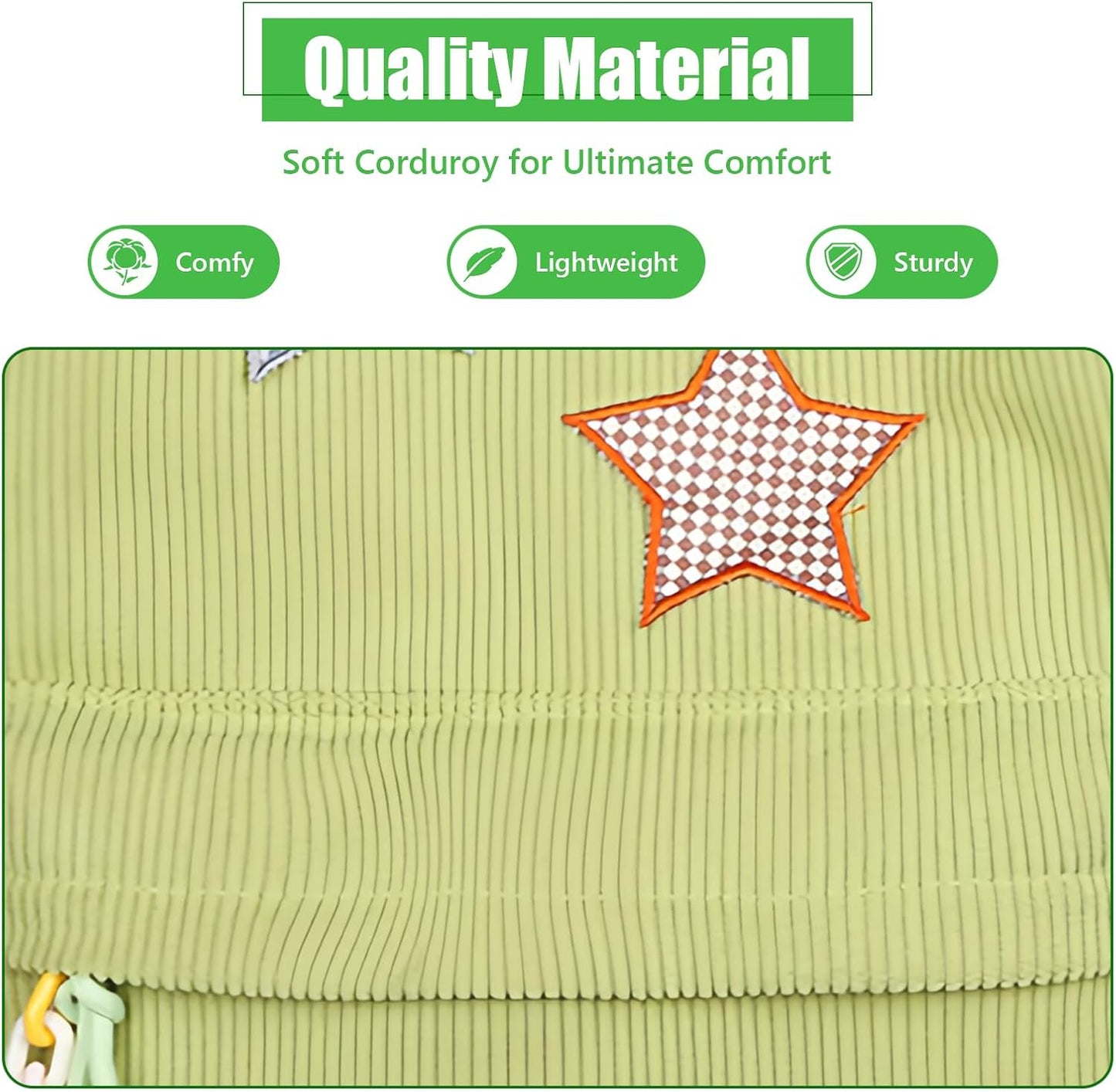 Corduroy Backpack with Star Pattern, Trendy and Versatile, Fits 14'' Laptop Large Capacity Daily Commute (Green)