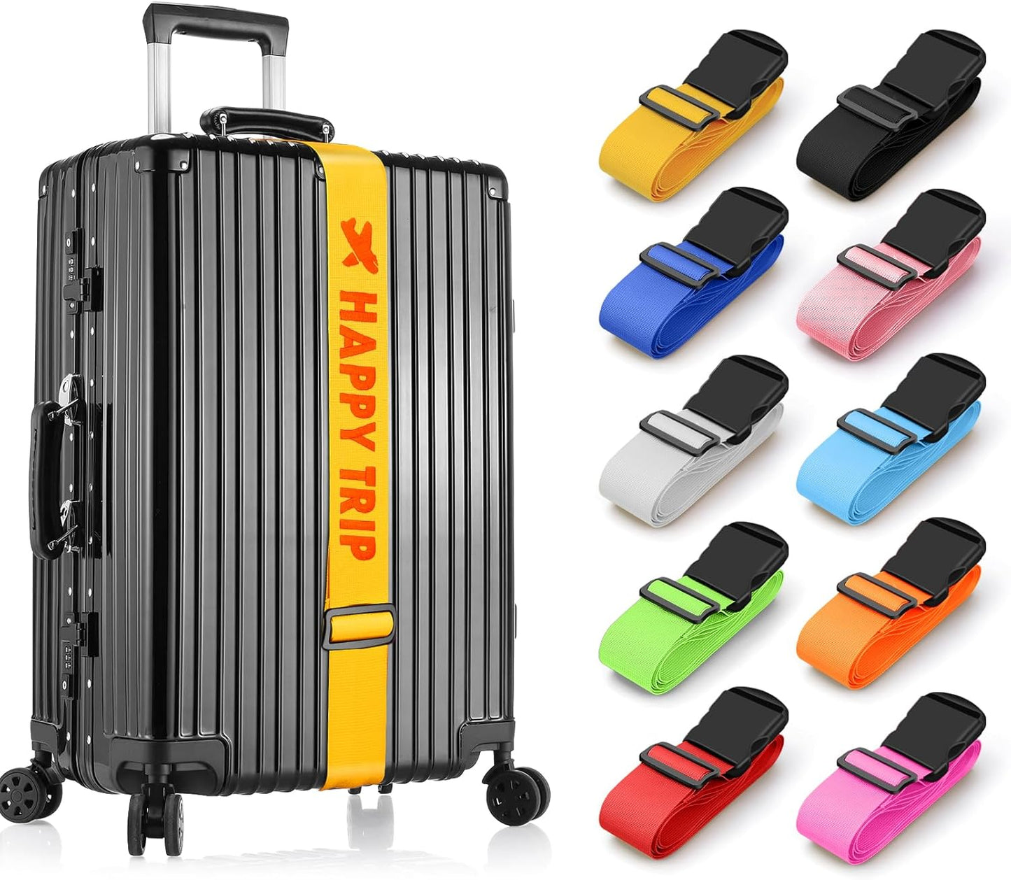 Personalised Luggage Straps for Suitcases, 1 Piece Custom Luggage Strap with Embroidery Text, Thickened Luggage Belt with Quick Release Buckle, Travel Suitcase Straps, Adjustable Travel Bag Strap