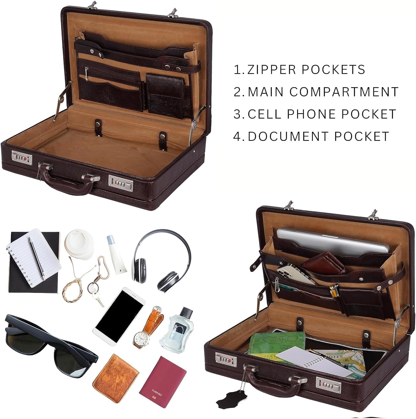 Full Grain Leather Briefcase Attache Case For Unisex Size L18 * W5 * H12 Inches Expandable