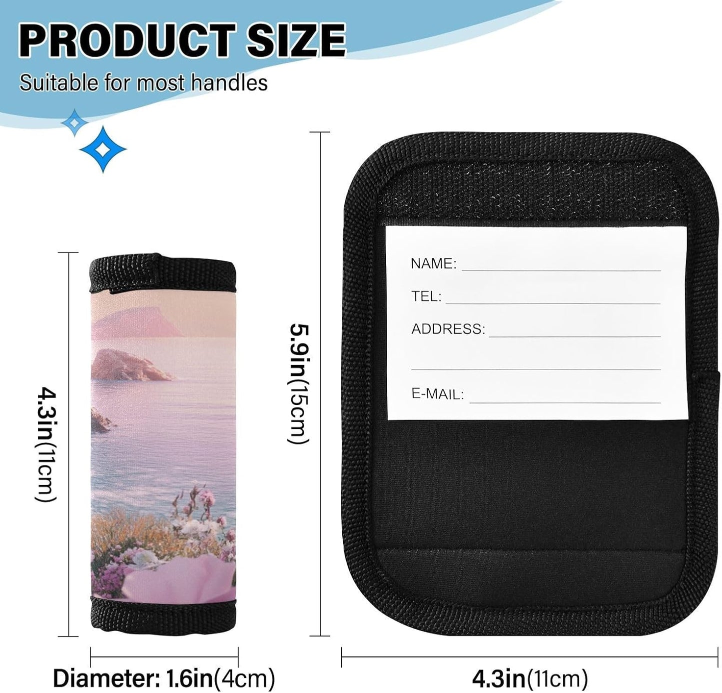 Pink Coastline Flower 4 Pack Luggage Handle Wraps Covers for Suitcase Identifiers Bag Tags Travel Accessories