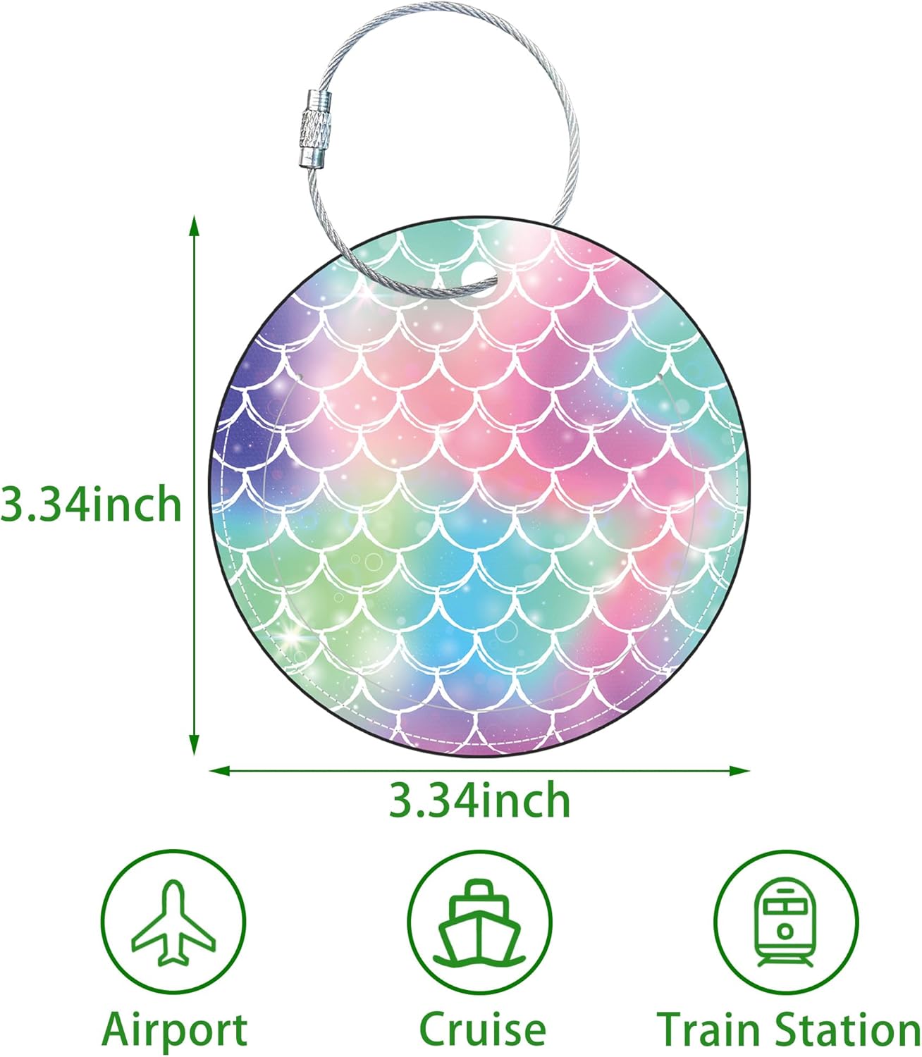 Round Cute Luggage Tags 2 Pack Tie-dye Fish Scale Creative Baggage Tags,Cruise Travel Baggage Suitcases Tag with Stainless Steel Loop ID Tag Privacy Flap