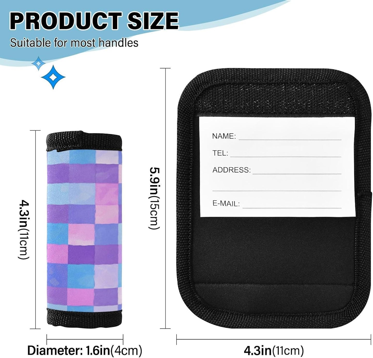 2Pcs Luggage Handle Wrap Suitcase Identifier Handle Covers Tags Soft Travel Bags Luggage Handle Gripper Accessories for Airplane Flying Checkered Purple