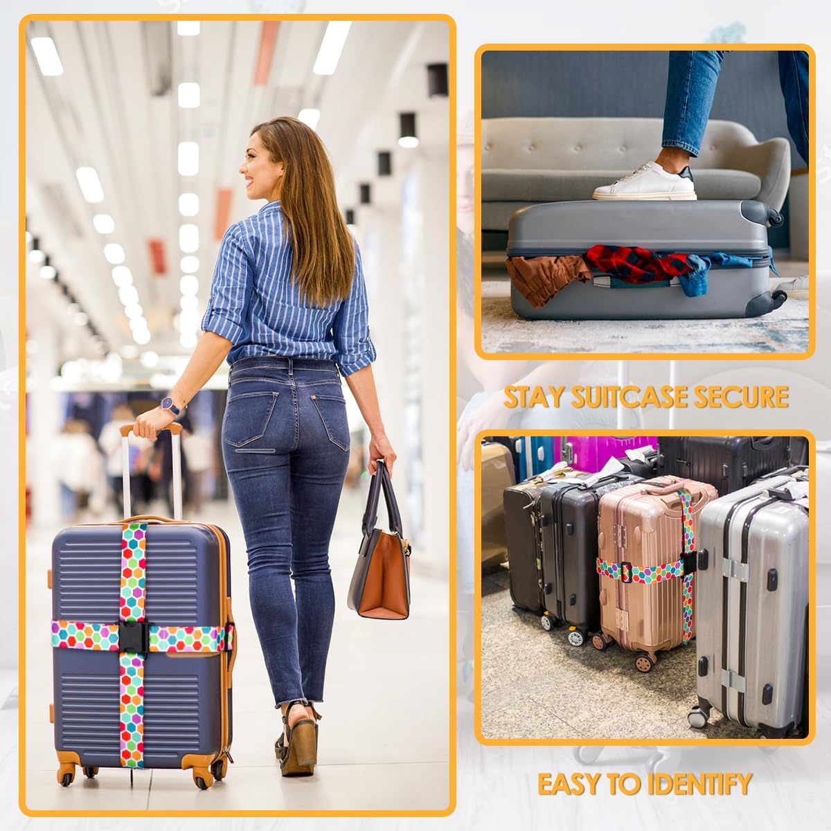 Adjustable Travel Luggage Strap Suitcase Belt Travel Bag Accessories 1.96 in W x 6.23 ft L