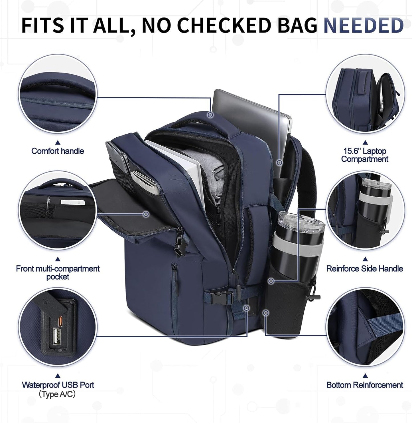 Business Travel Carry on Backpack, Lay Flat Luggage Style Bag with USB C & A, 16-inch Suitcase Capacity, Airline Approved, Gray