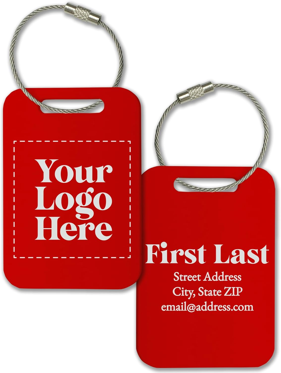 Personalized Logo Name Tag for Luggage (3 or 6 Count Pack) | Custom Tag for Suitcase | Acrylic Name Tag for Travel | Choose Your Font & Color | Backpack ID Label (Logo, Red)