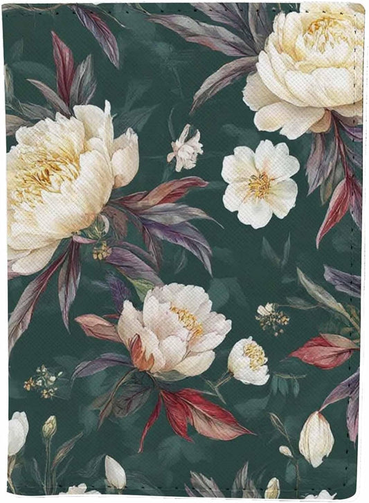 Peonies Passport Holder for Travel Floral Leaf Meadow Plants PU Leather Passport Cover Wallet Cute Passport Card Holder for Women and Men