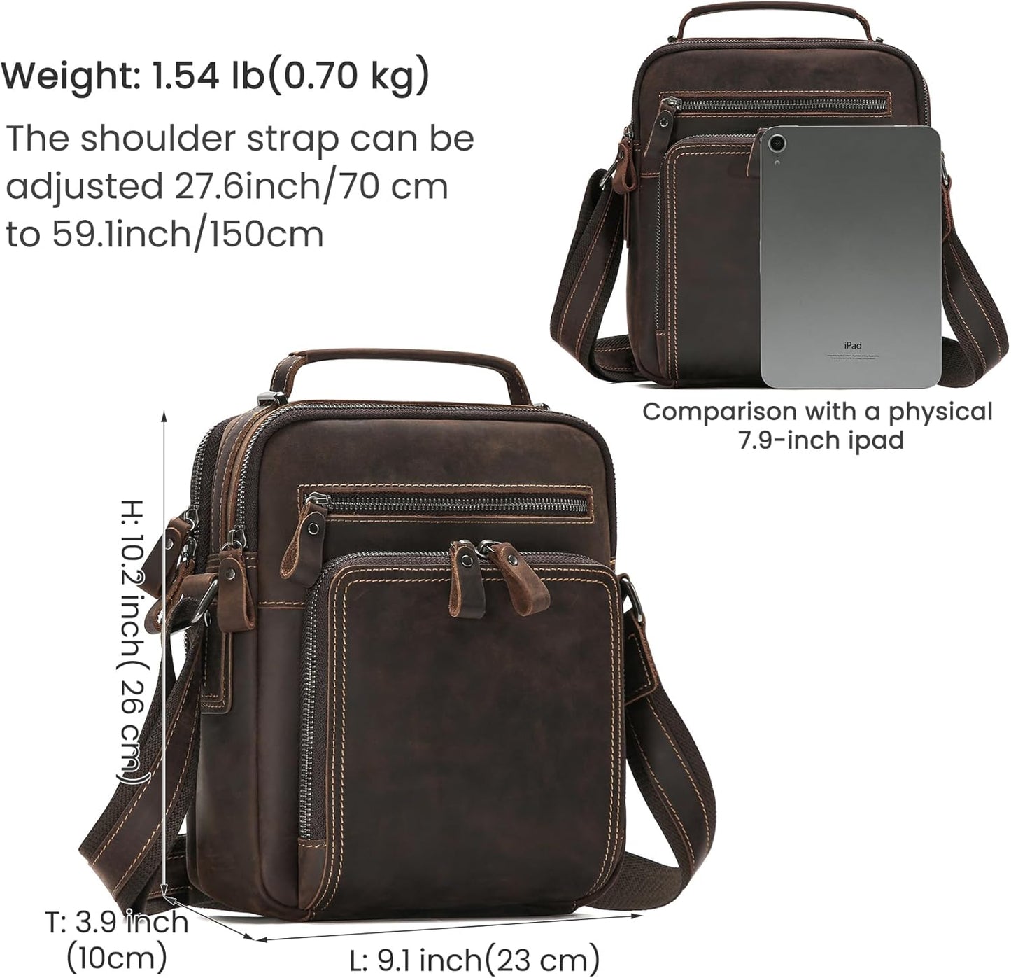 Genuine Leather Small Messenger Bag for Men Vintage Shoulder Crossbody Bags for Work Business Travel
