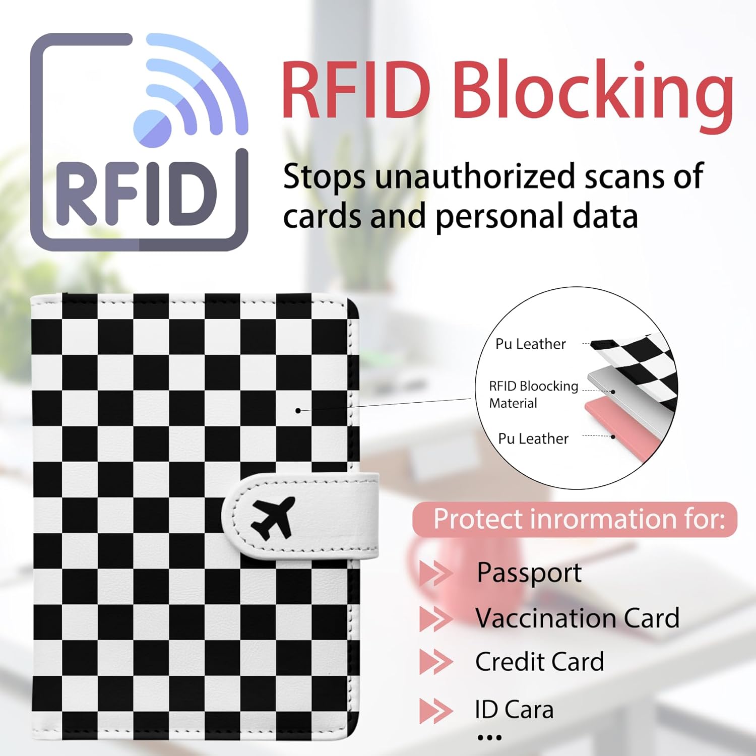 Passport Holder, Travel Wallet Cover with Pen Loop | Cute RFID Blocking Leather Case with Magnetic