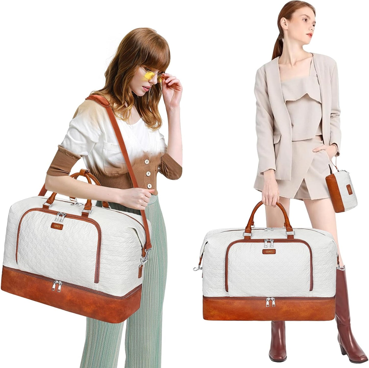 Travel Weekender Bag for Women, Overnight Bag with Shoe Compartment Oversized Travel Duffel Bag Carry On Tote 21"