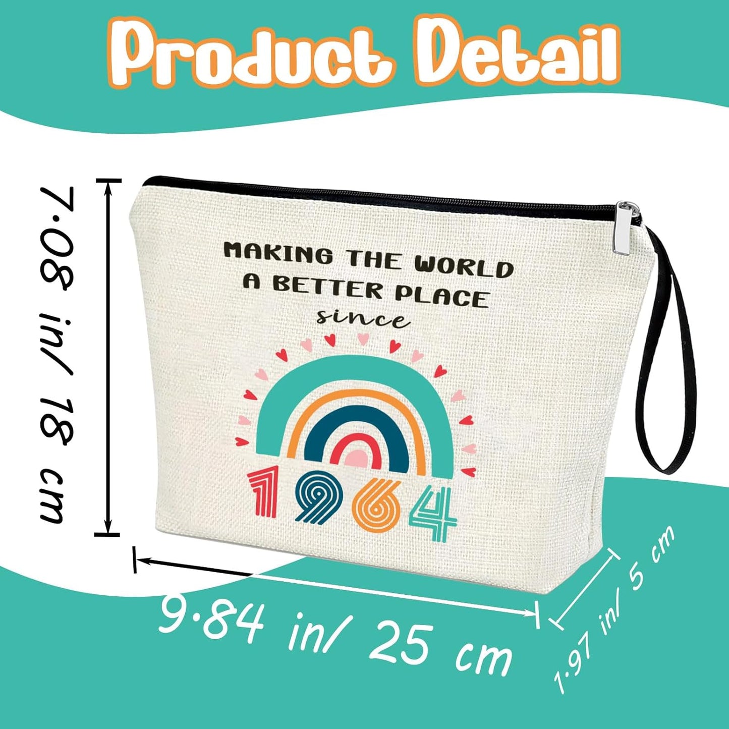 Funny 61st Birthday Gift for Women 1964 Year Gifts Idea Makeup Bag 61-Year-Old Gifts for Grandma Wife Aunt Friend Cosmetic Bag Organizer Zipper Pouch Gift for Retirement Anniversary