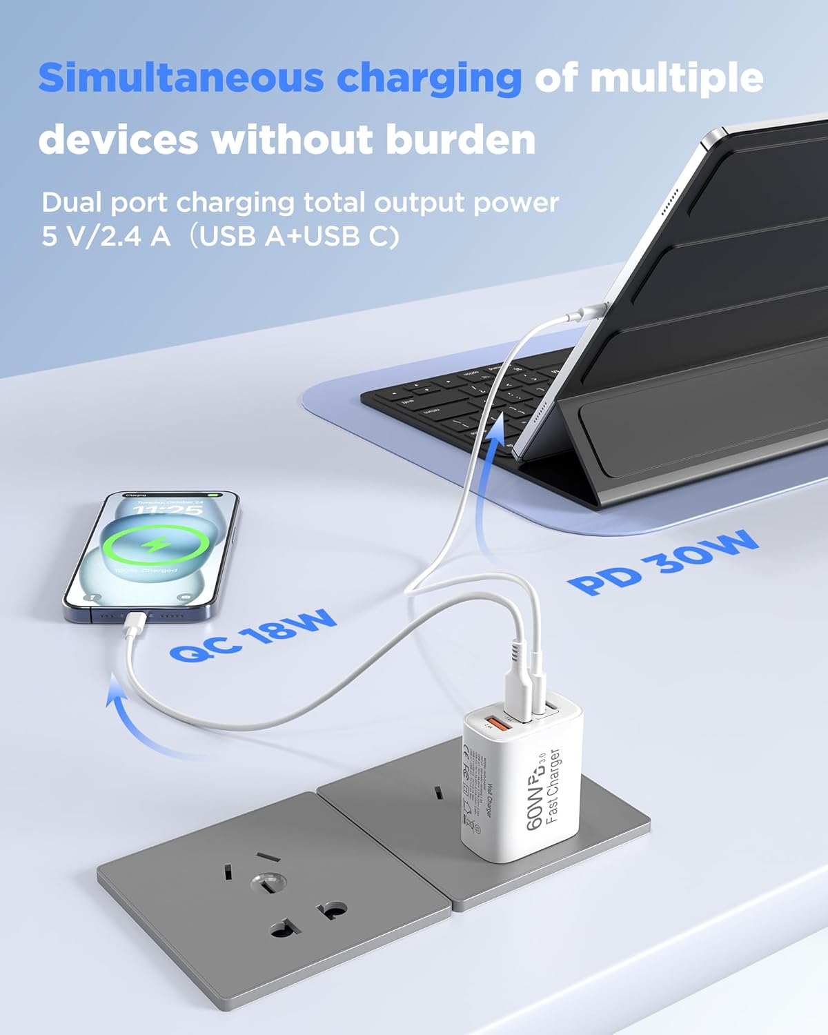 60W USB C Charger,2Pack 10FT iPhone 17 Pro Max Charger Fast Charging,4Port USB-A USB-C Fast Charging Block with 10ft USBC Cable Cord for Apple iPhone 17 Pro Max/17 Air/16Pro Max/15Plus/16/iPad,AirPods
