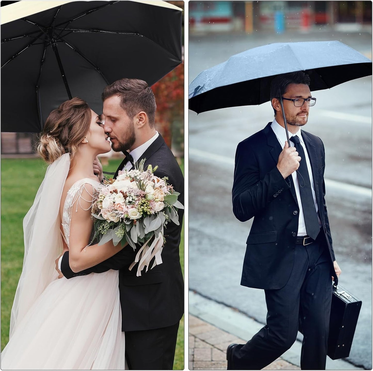 Jexine 6 Pcs Travel Compact Umbrella Automatic Open Close Windproof Small Light Backpack Purse Car Portable Collapsible Umbrella for Rain, Men Women