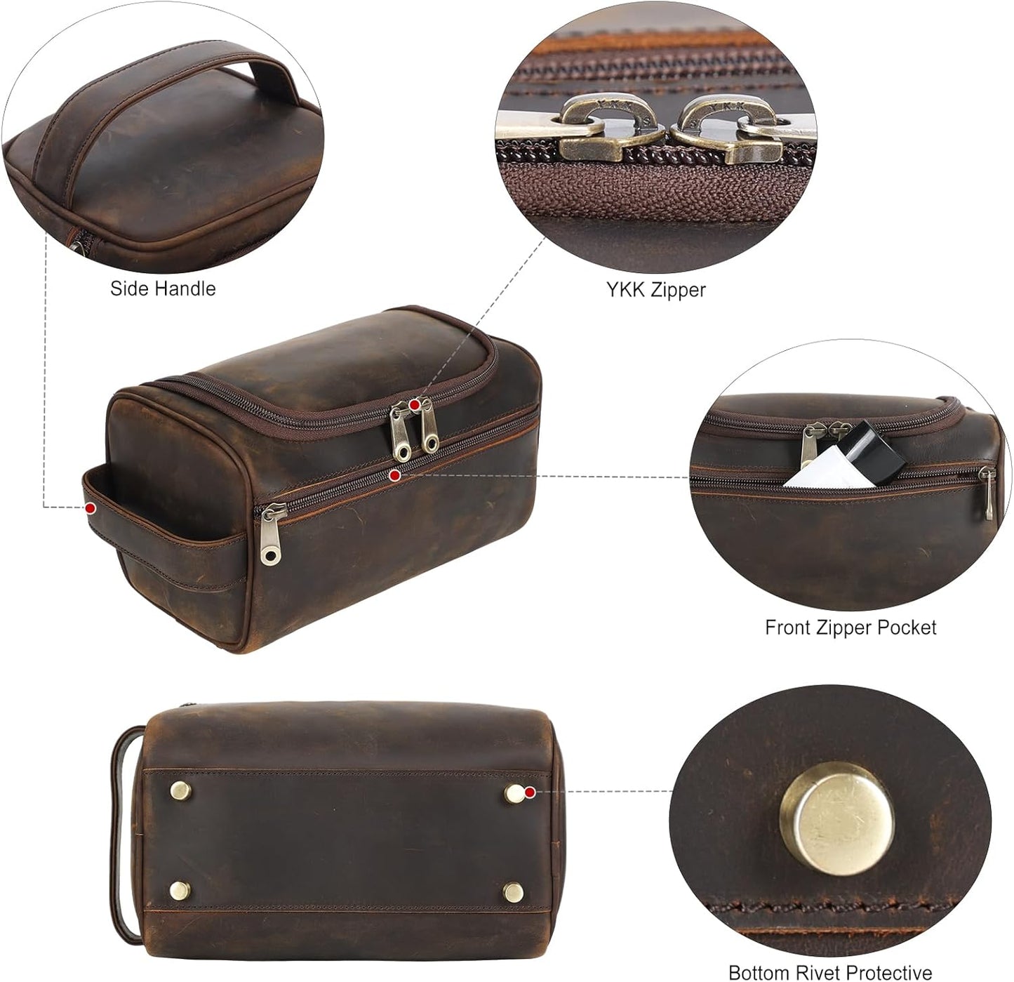 TIDING Mens Leather Hanging Toiletry Bag Travel Shaving Kit Portable Makeup Cosmetic Organizer Wash Case