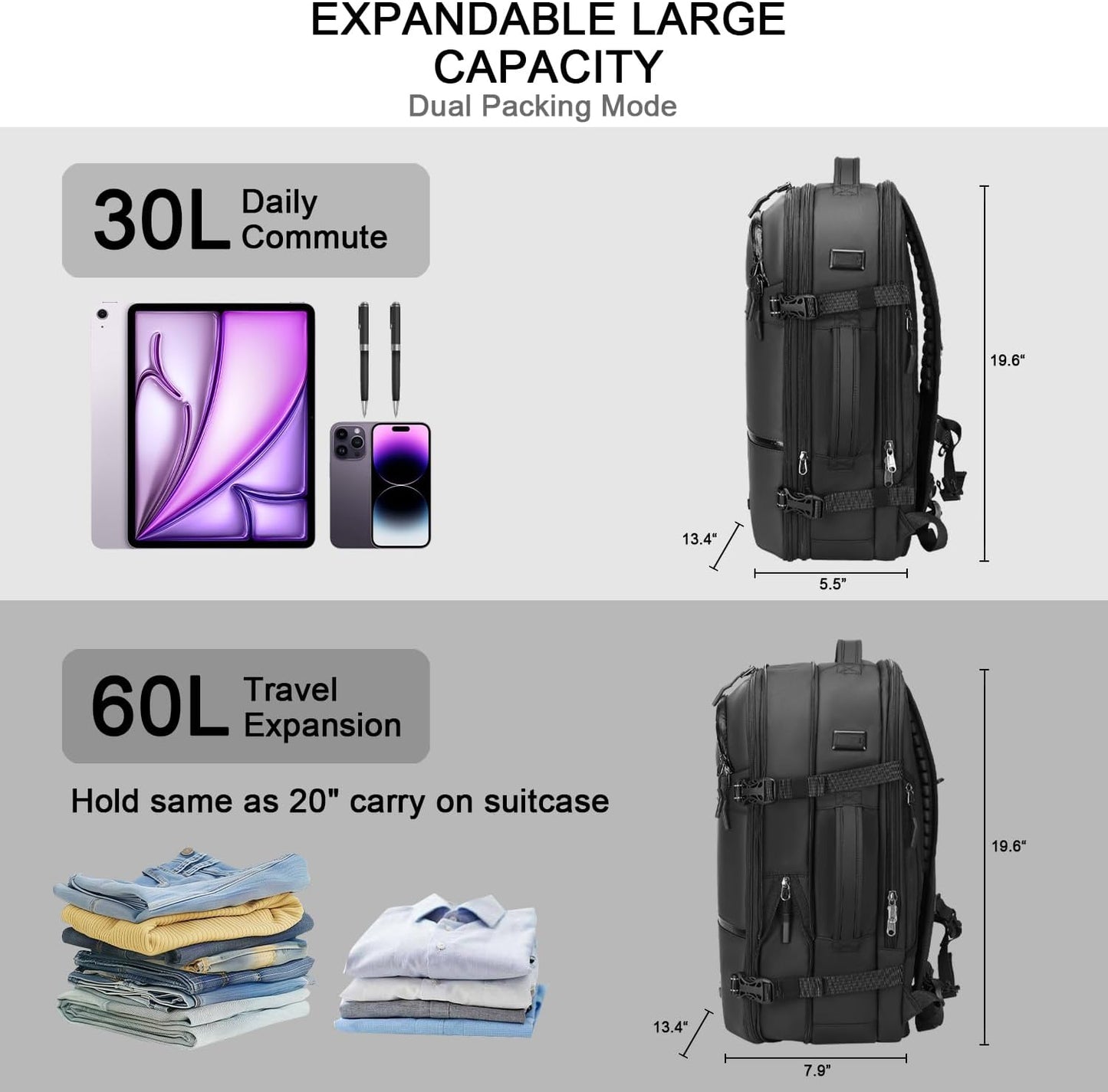 SOAEON Vacuum Backpack with Pump,Waterproof Underseat Carry on Bag with Vacuum Seal Compression Backpack for Airplane