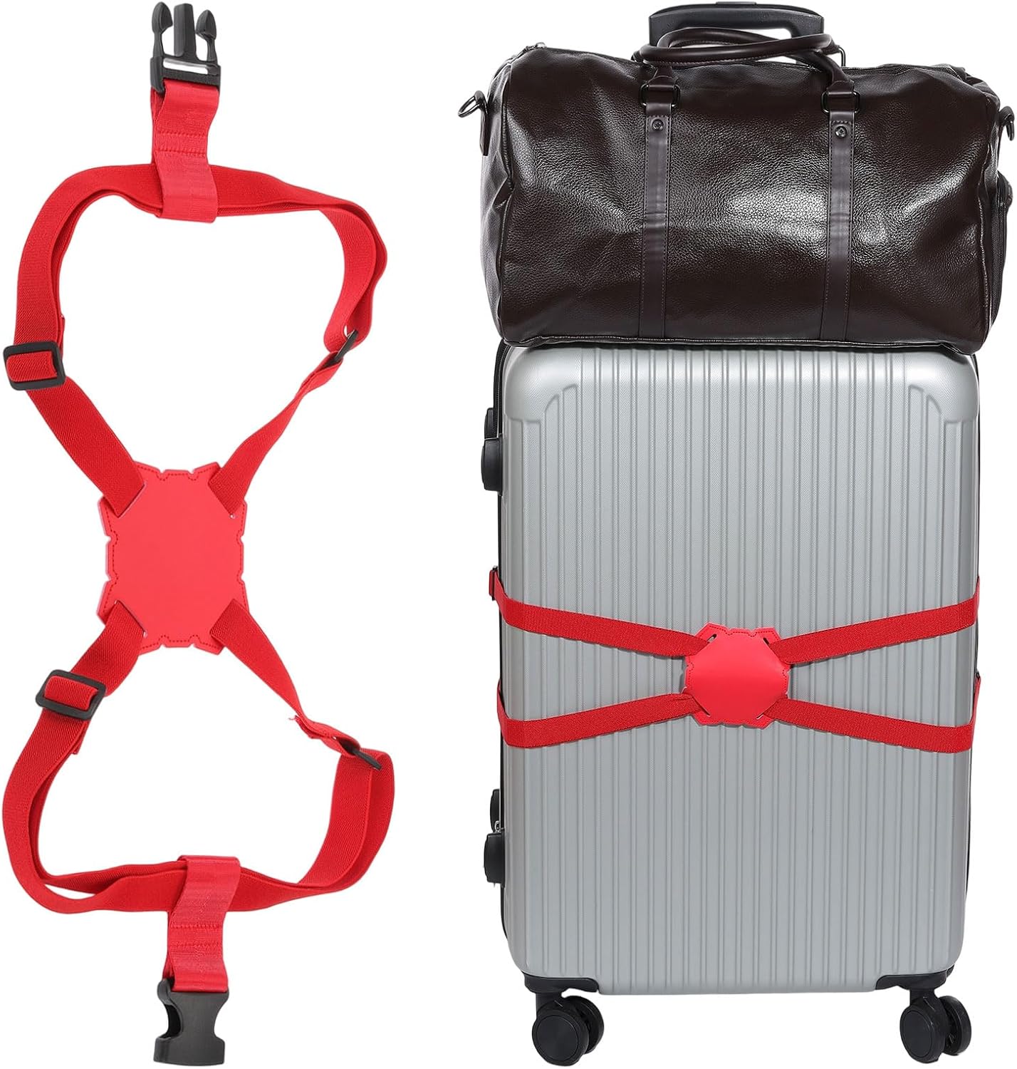 MECCANIXITY Luggage Strap Bag Bungee Elastic Suitcase Adjustable Belt for Suitcases Add A Bag Easy to Travel, Red