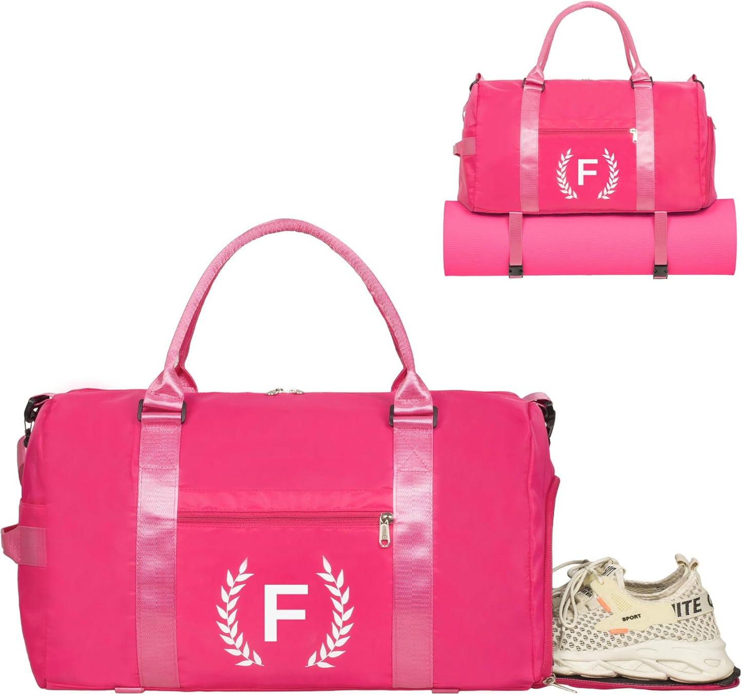 Gym Bag for Women, Personalized Duffle Bag with Shoe Compartment, Sports Bag for Yoga & Dance with Wet Pocket and Mat Strap(HotPink,F)