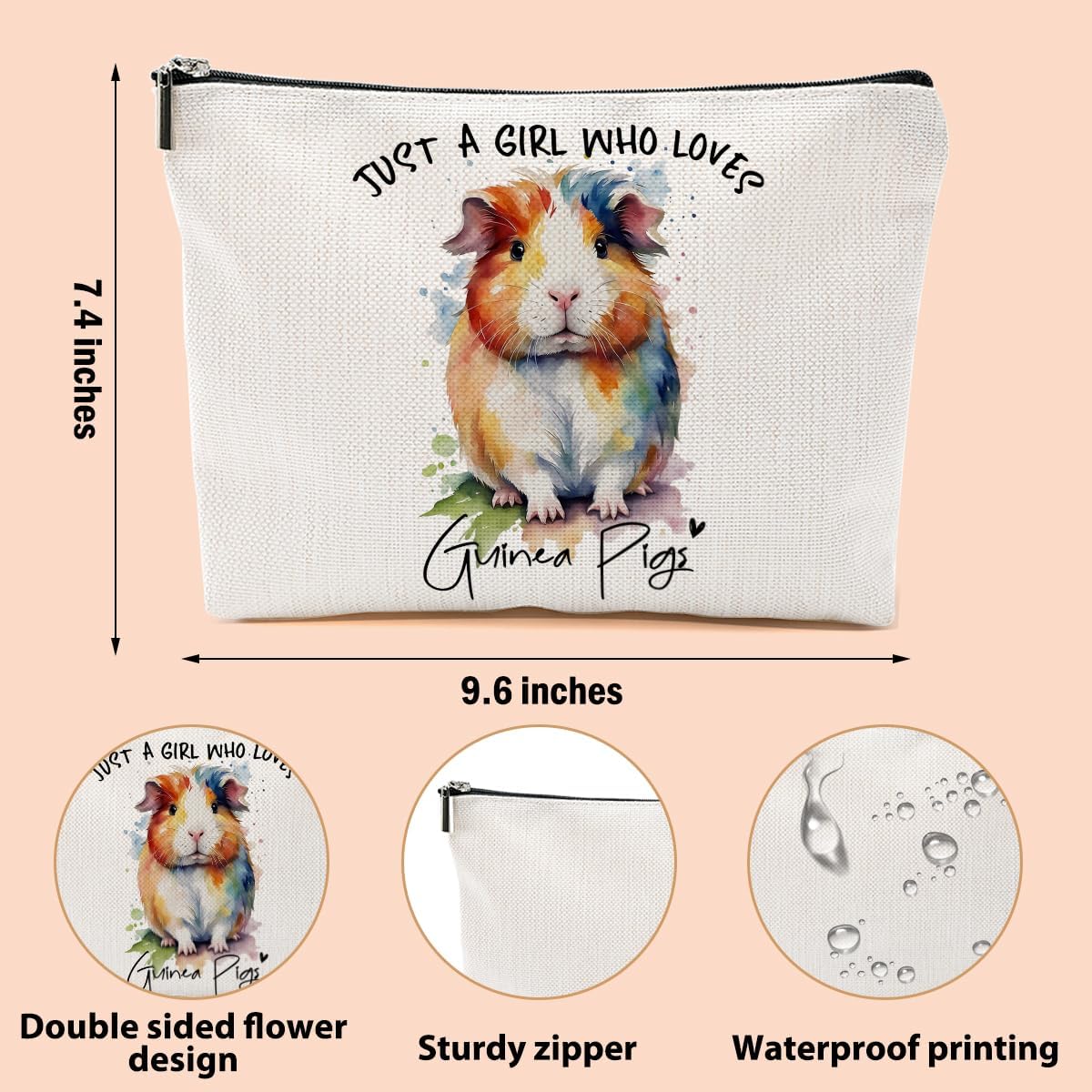 Guinea Pig Gifts for Women Makeup Bag, Guinea Pig Stuff Cosmetic Bag Travel Organizer Bags, Makeup Pouch, Christmas Birthday Animal Lovers Gifts for Women Girls Friends Daughter