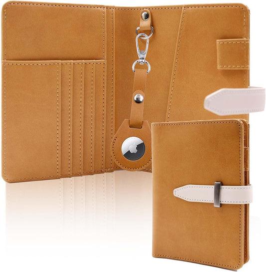 Deziliao Passport wallets, Mulit-purpose RFID Blocking Passport Holder AirTag Wallet, Travel Wallet Cover Case（Brown）
