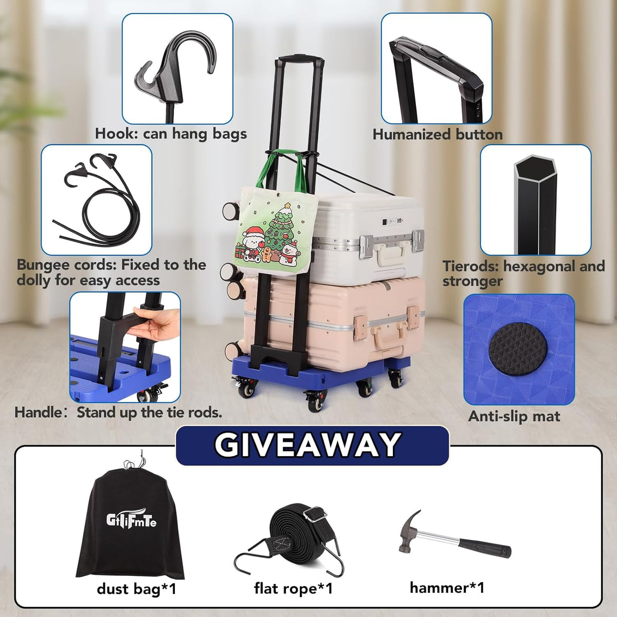 Folding Hand Truck Lightweight Hand Truck Dolly Foldable,Luggage cart with 6 Rotate Wheels, Utility