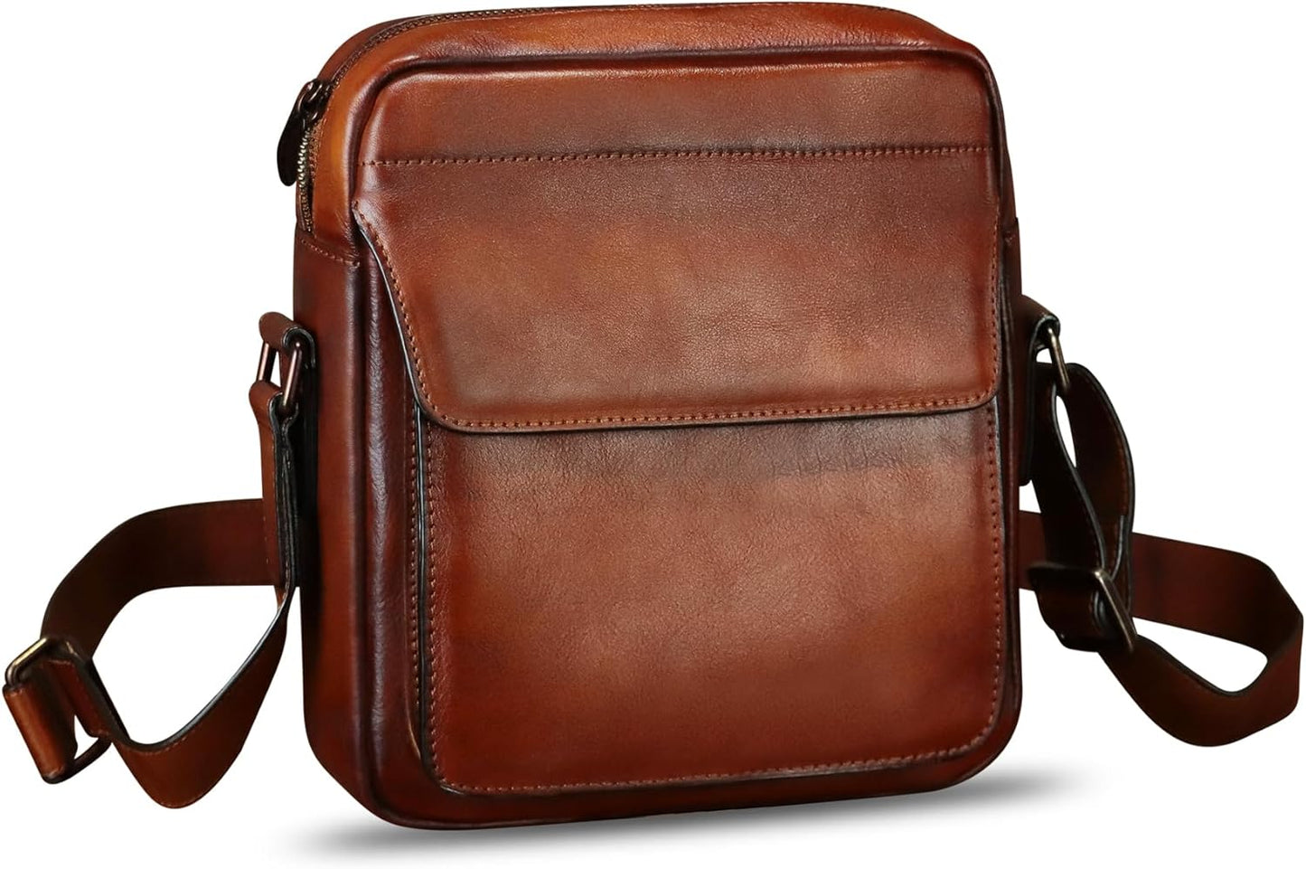 IVTG Genuine Leather Messenger Bag for Men Crossbody Shoulder Bag Satchel Casual Sling Daypack Work Business Daily Purse