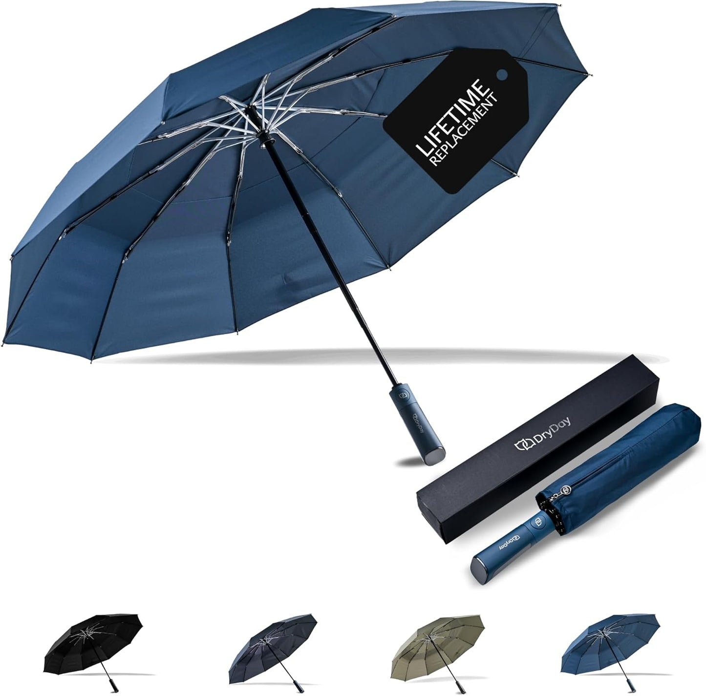 DryDay Premium Umbrellas for Rain, Large Windproof Double Canopy Umbrella, 10 Aluminum Ribs, Sturdy Frame, Auto Open Close Unique Handle, Windproof & Waterproof Umbrella for Women & Men