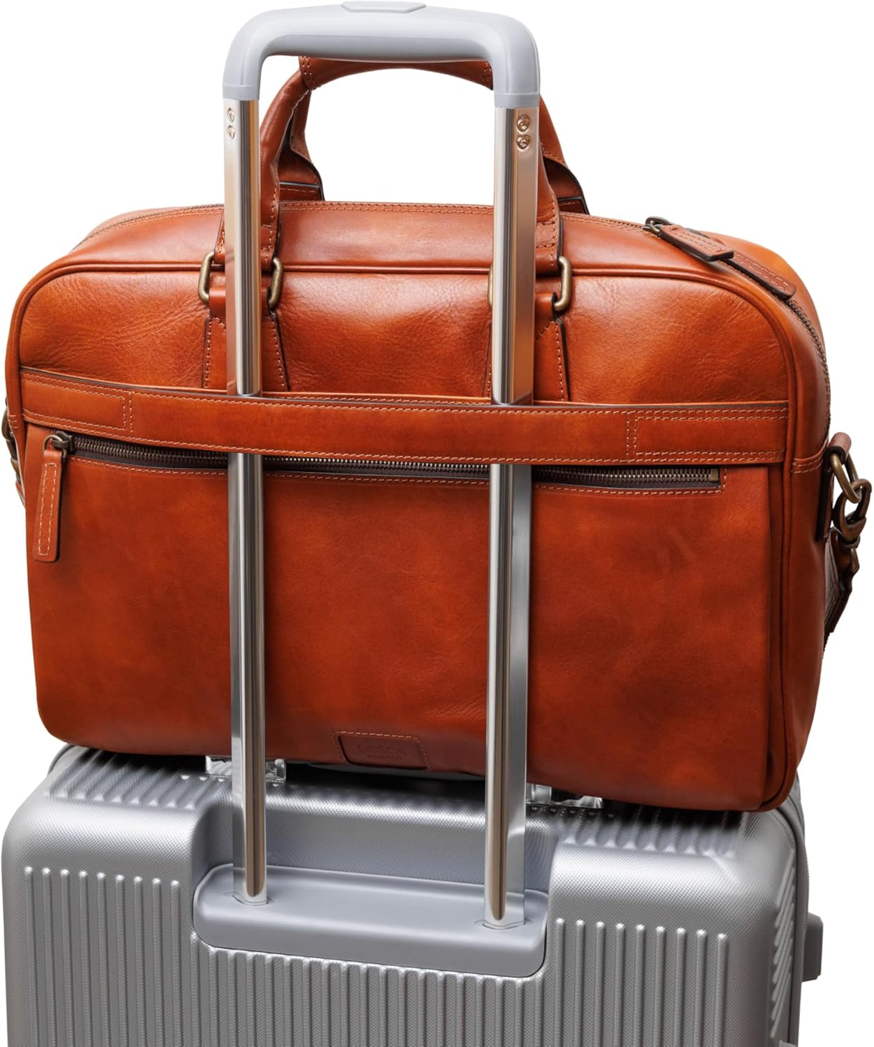 Bosca Real Leather Messenger Bag for Men - Dolce Italia Vegetable-Tanned Leather with RFID Pocket For Work & Travel - Fits 16" Laptops - Exterior Zipper Pockets, & Trolley Strap Amber Brown