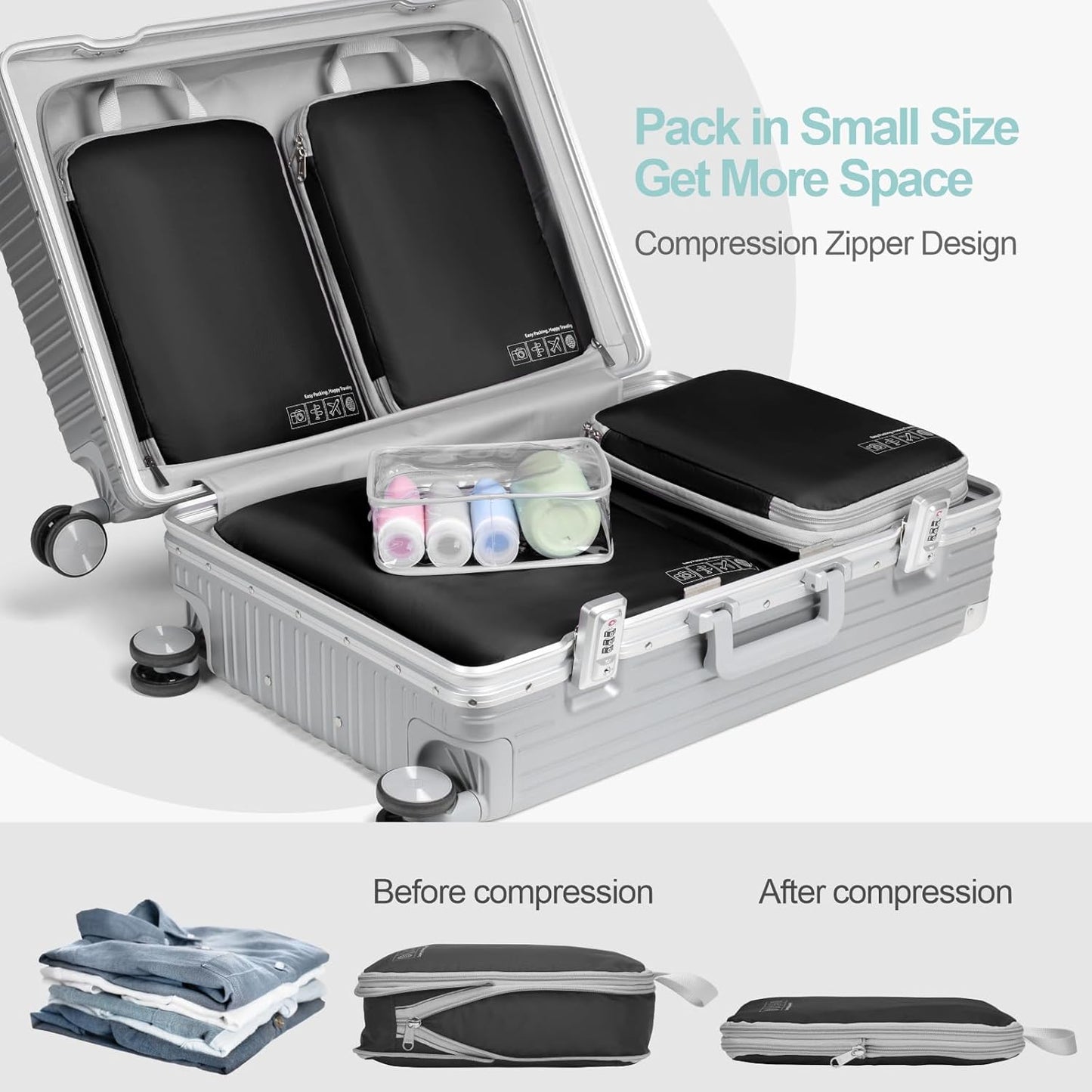 Cambond Compression Packing Cubes for Travel Women - Travel Bags Luggage Organizers Travel Essentials Compression Cubes for Travel Carry on Suitcases Organizer