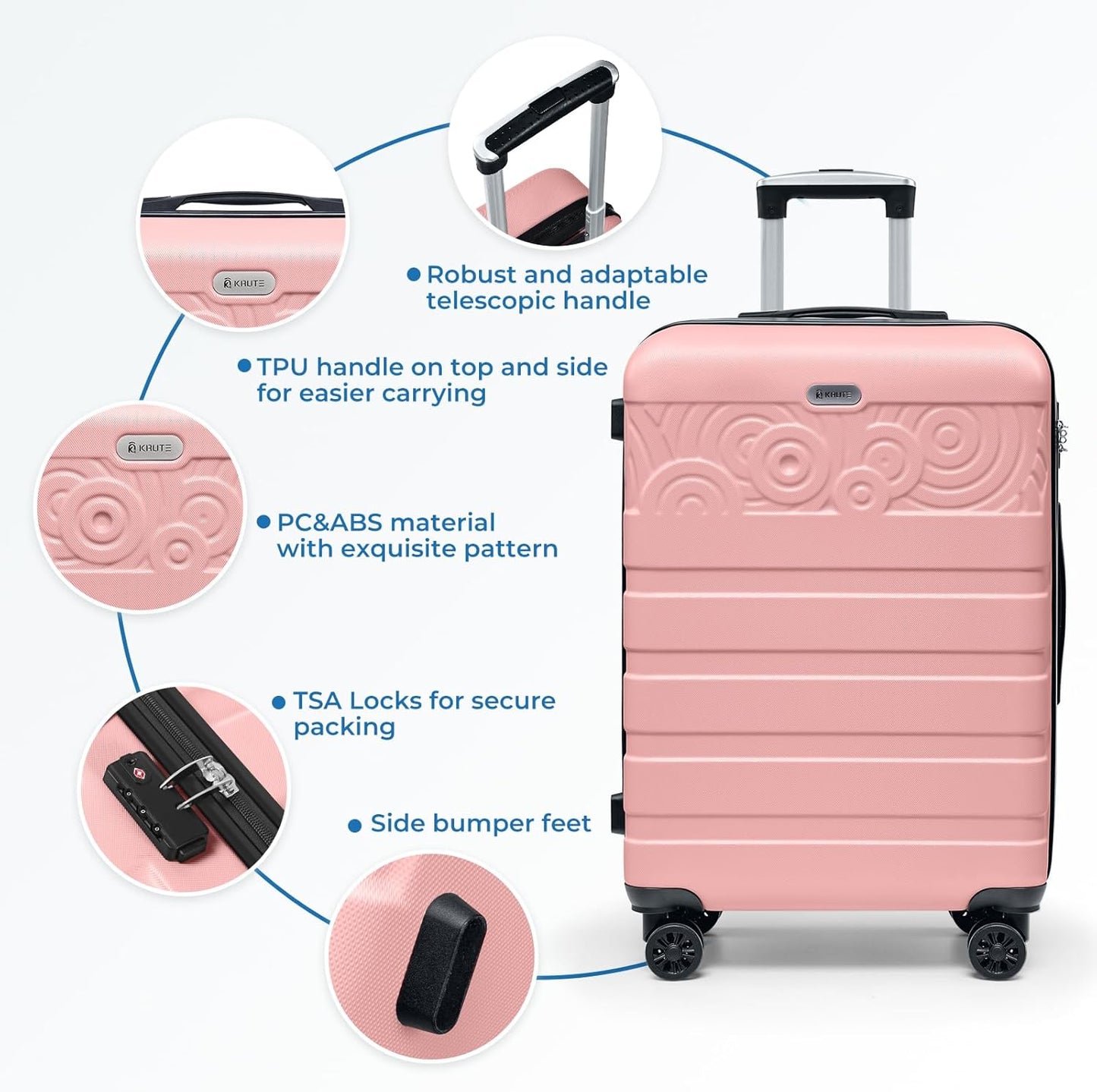 Krute Luggage 28 Inch Suitcase With Wheels Large Hard Shell Suitcases Lightweight PC ABS TSA Lock Checked Luggages