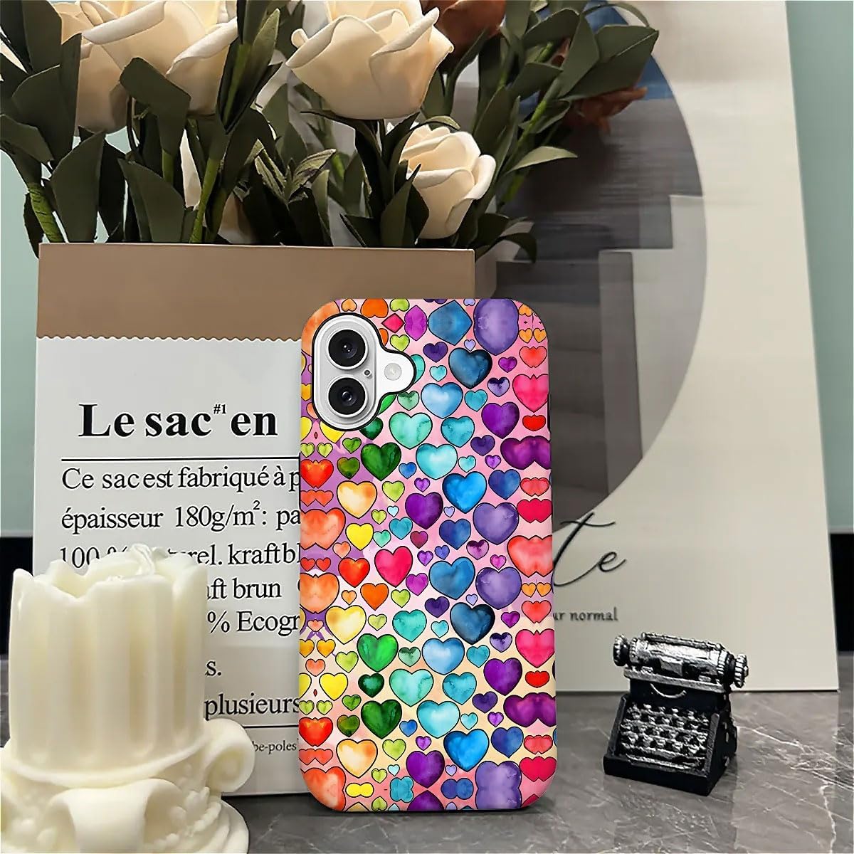 SEized Case Compatible with for iPhone 16 Plus,Colorful Heart Lovely Cute Pink Phone Case for Girl Women Boy Men,Durable Protection Phone Case for iPhone 16 Plus