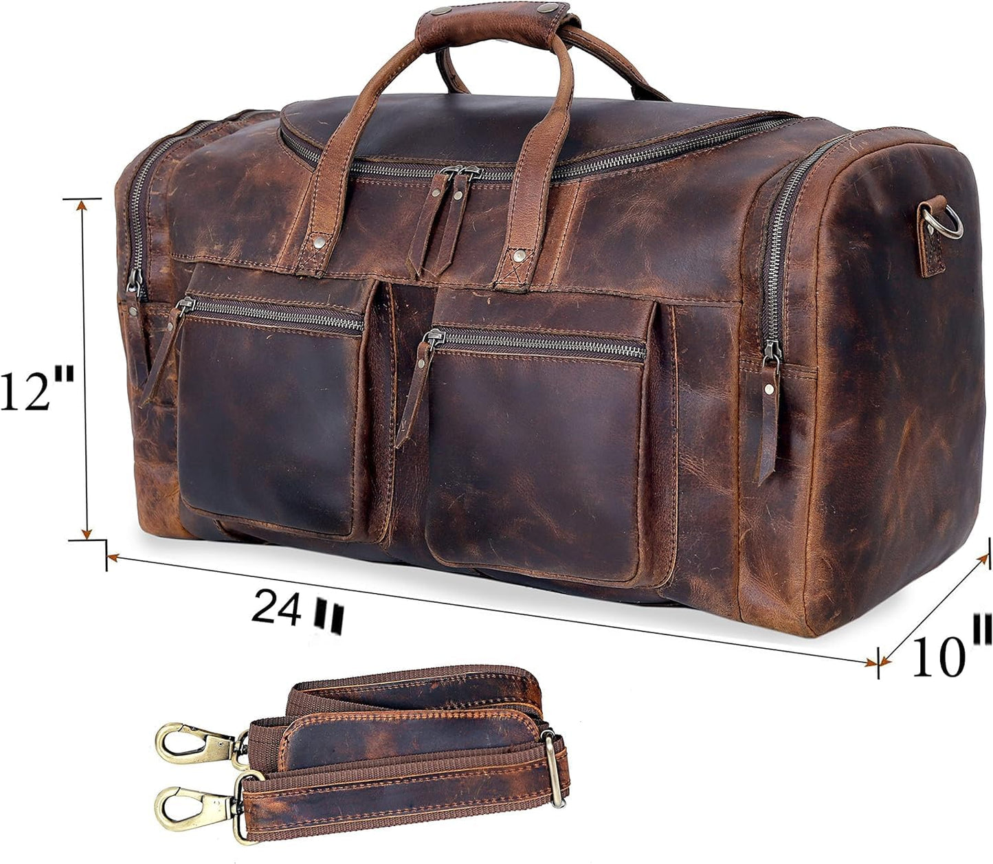 28" Vintage Duffel Classic Style with Modern Outlook Retro Thick Full Grain Cowhide Handmade Airplane Underseat Carry On Bags Leather Gym Overnight Luggage Bag