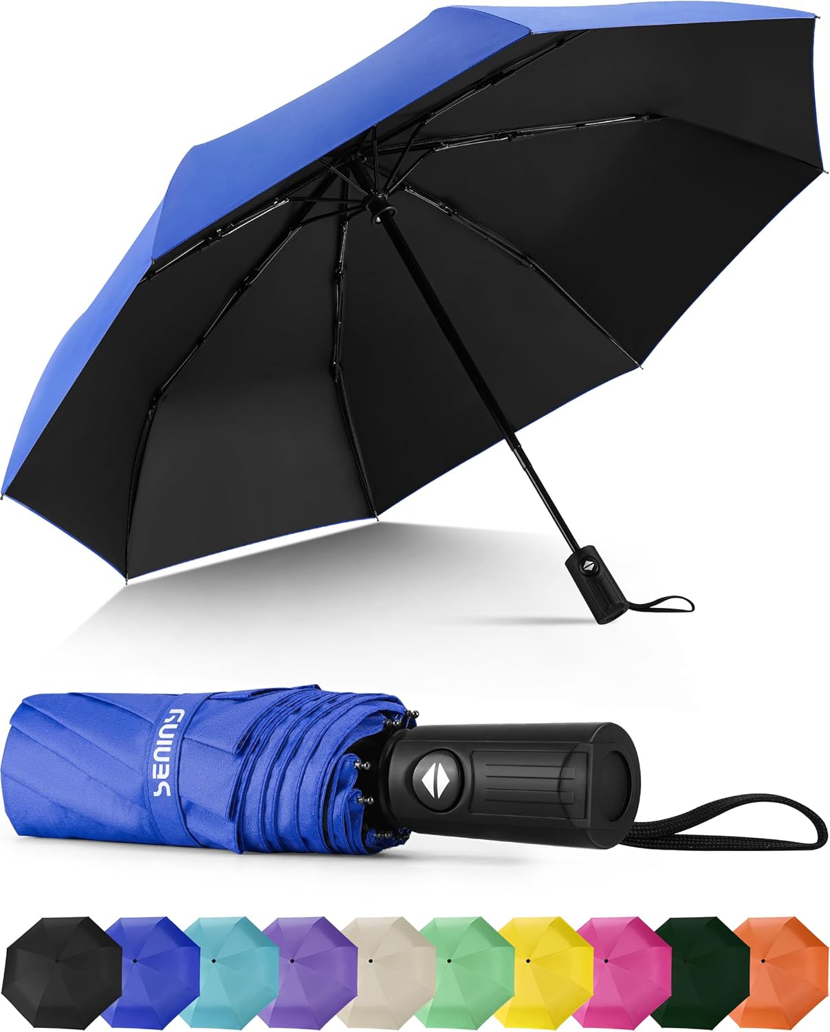 Seniny Windproof Travel Umbrella, Automatic Umbrellas for Rain, Portable & Compact Umbrellas for Backpack, Strong UV for Protection, Folding Small Sun Umbrella for Car, Walking