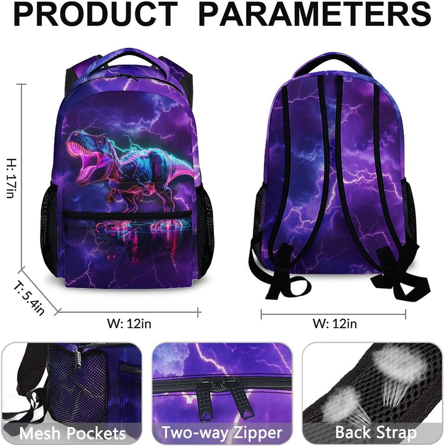 Kids Backpack, Cool Dinosaur Bookbag for Boys, Gift for Kid Back to School, 17 Inch Aesthetic