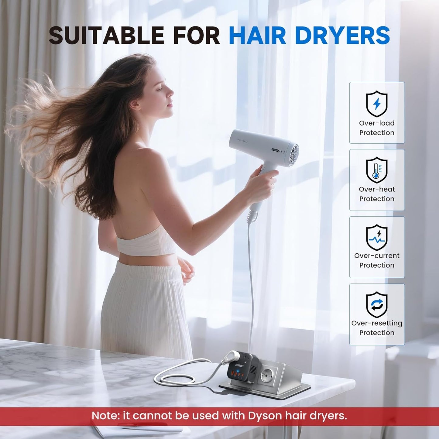 DOACE 220V to 110V Voltage Converter US to Europe, 2000W Travel Voltage Converter for Hair Dryer Straightener Curling Iron,10A Power Adapter with PD20W 2USB and UK/EU/AU Plugs, Black