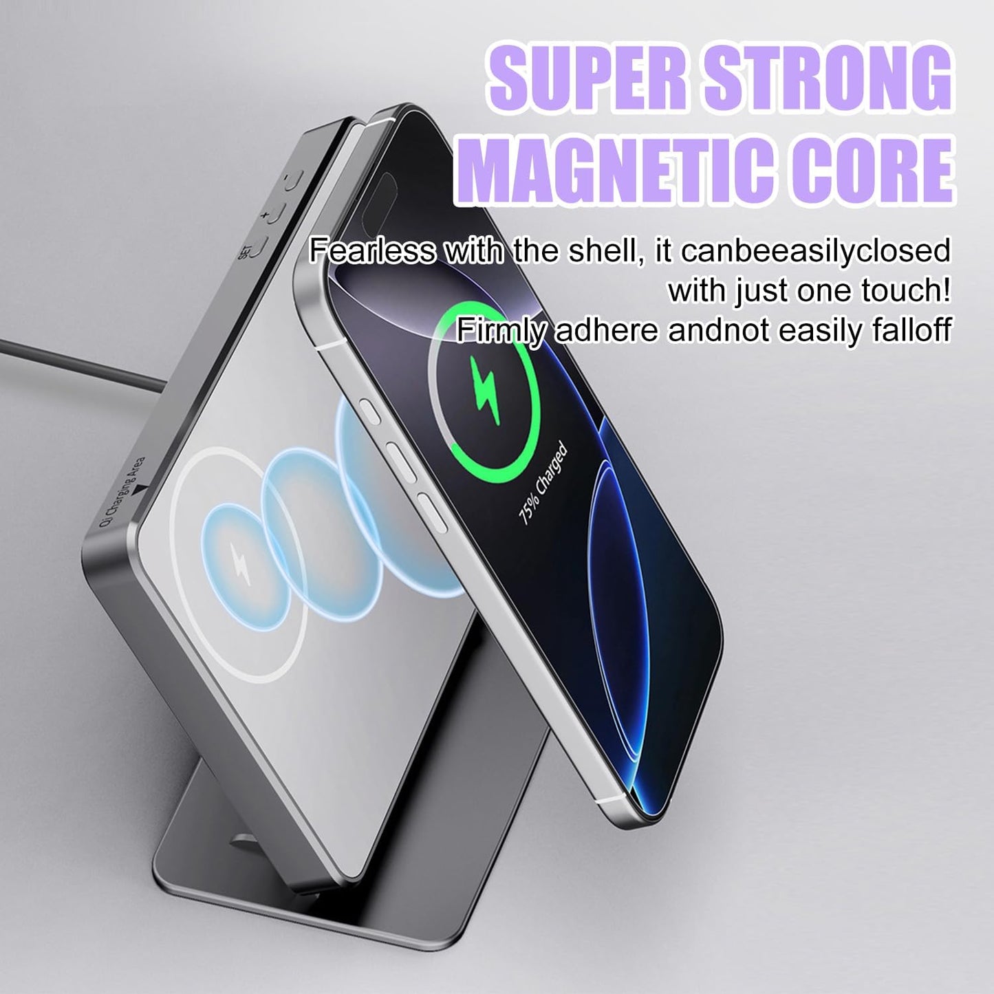All-in-One Magnetic Charging Station with LED Alarm Clock, Temperature Display, and Makeup Mirror | Simultaneous Fast Charging for Smartphone, Smartwatch, Earbuds