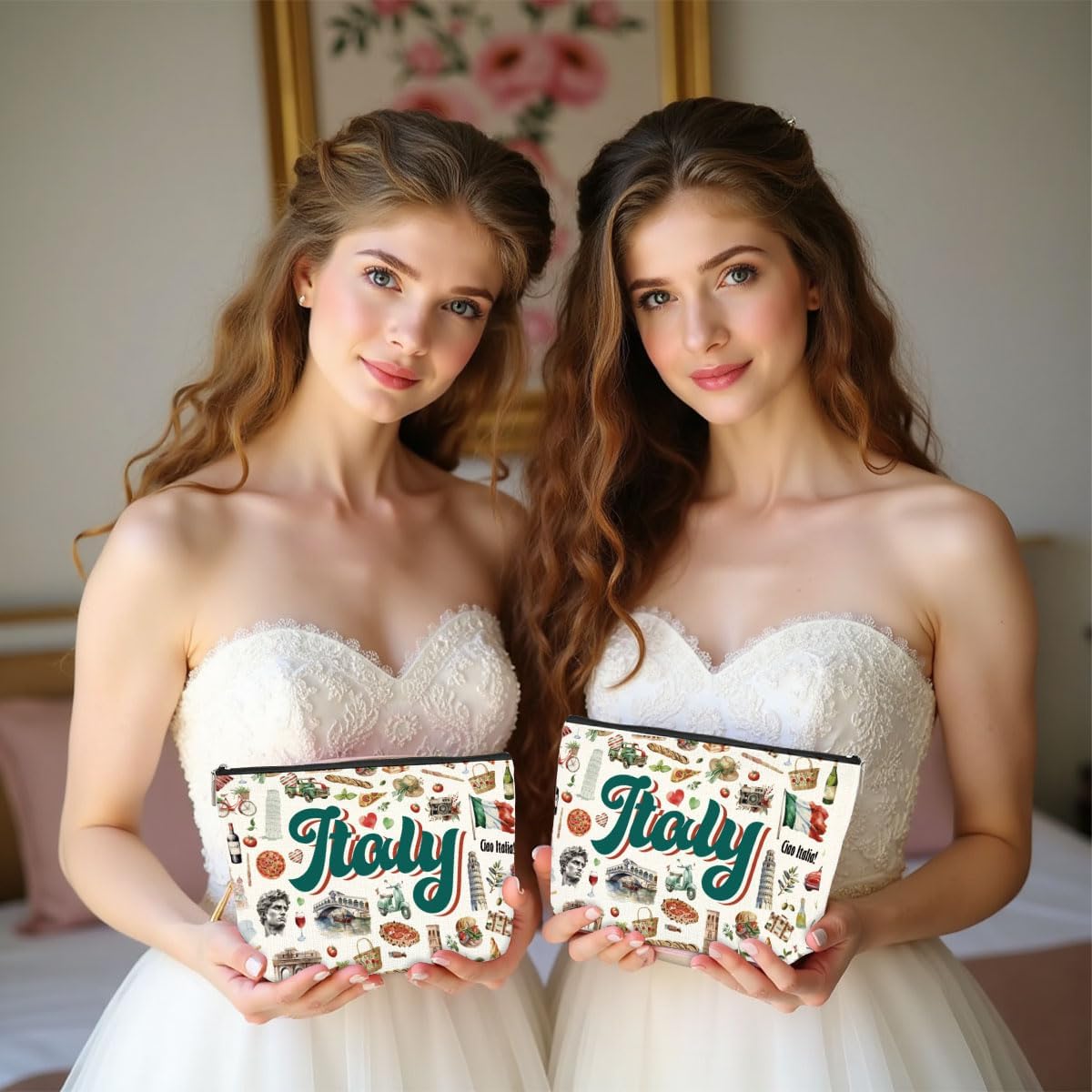4PCS Italy Travel Essentials Italian Gifts Makeup Bag Cosmetic Bag for Women Friend Lady Sister Bestie Italy Travel Lover Weekend Bag Vacation Christmas Birthday Friendship