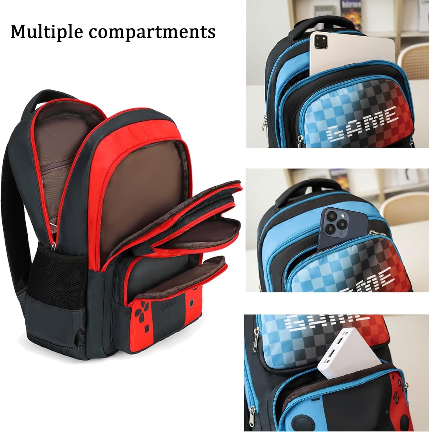 Octsky School Backpack Boys Game Bookbag for Kids Children Elementary School Backpack with Lunch Box, Red