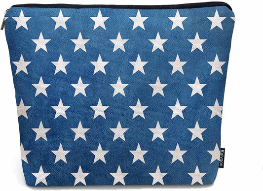 Makeup Bag USA Flag Stars Makeup Bags For Purse Pouch, Vintage American Flag Stars Navy Blue Travel Toiletry Bag Cosmetic Bag Makeup Bags Flax Makeup Organizer Bag Pencil Pouch For Man Woman