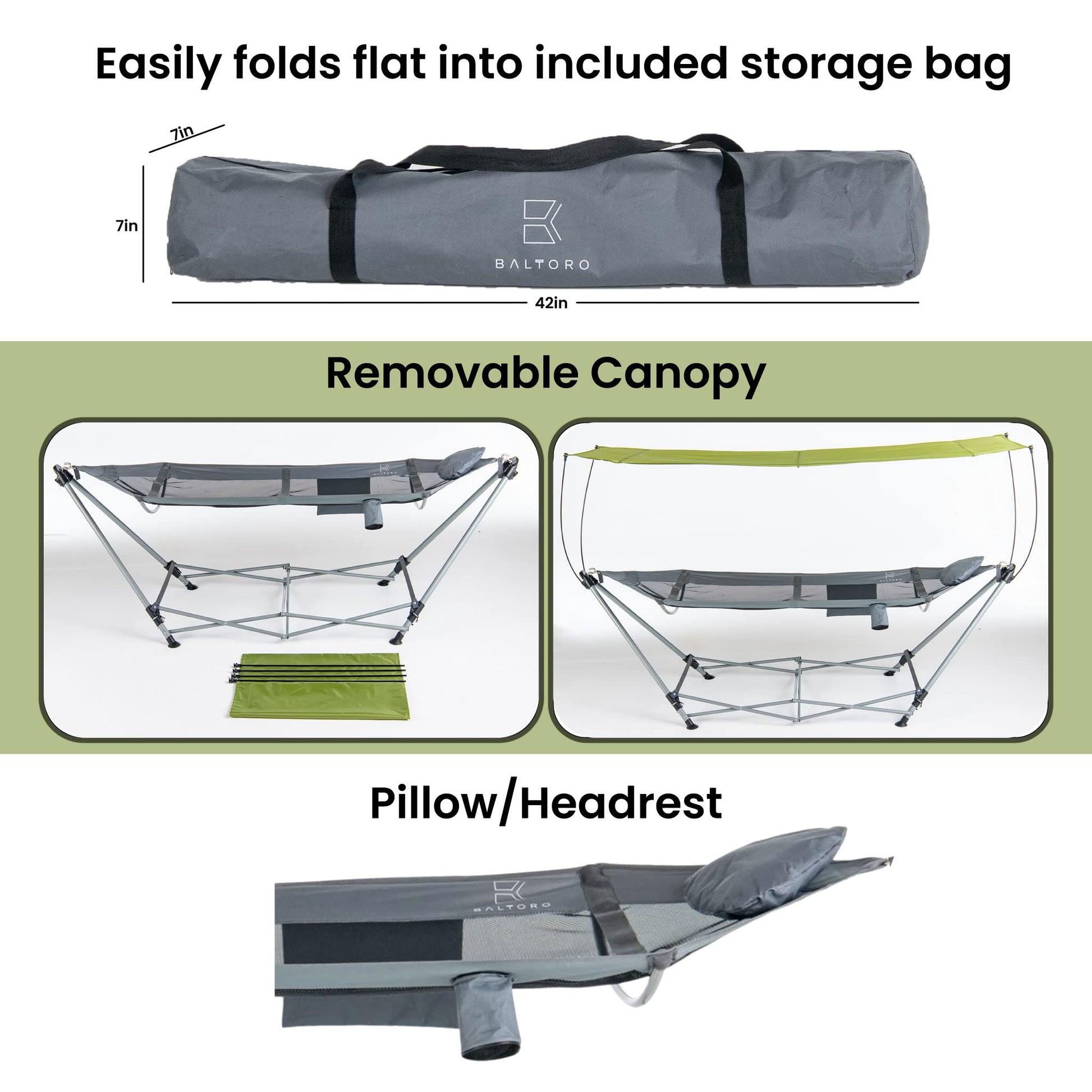 Lucania Portable Hammock with Stand and Canopy - Foldable Freestanding Heavy Duty Hammock for
