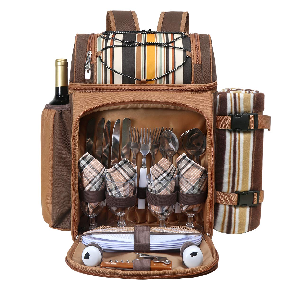 Hap Tim Picnic Basket Backpack for 4 Person with Insulated Leakproof Cooler Compartment, Wine