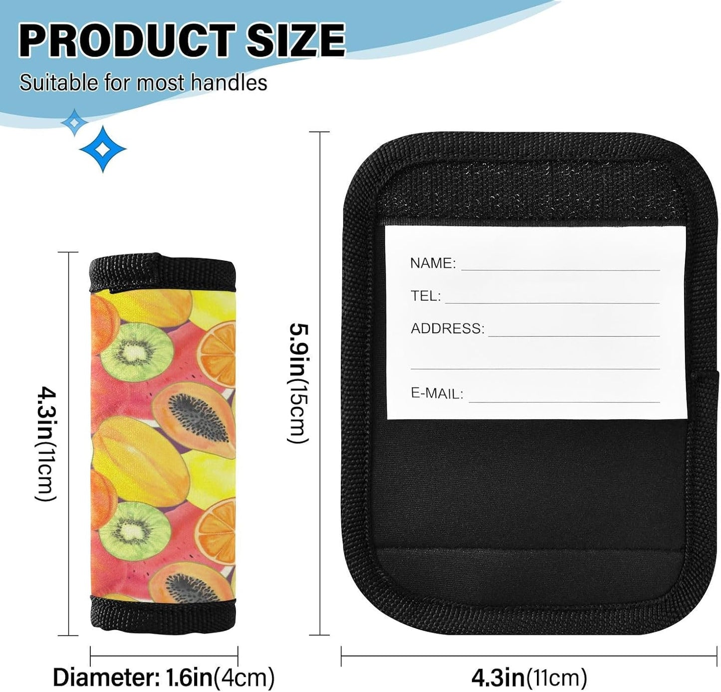 4 PC Luggage Handle Wrap Luggage Handle Covers Tags for Suitcase Bags Travel Luggage Handle Identifier Gripper Vivid Summer Fruits